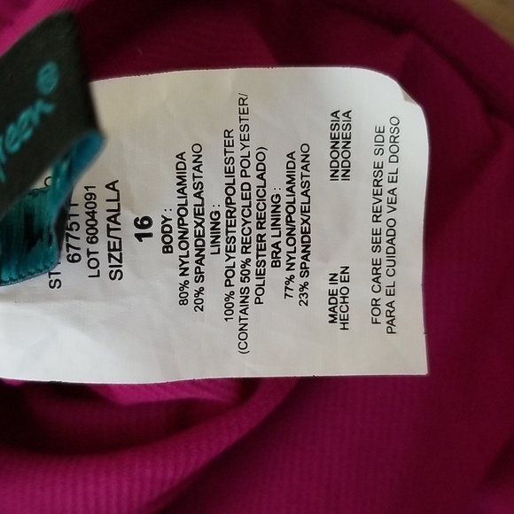 NWT Aqua Green Purple Pink One Piece Swimsuit Size 16 - Picture 9 of 9